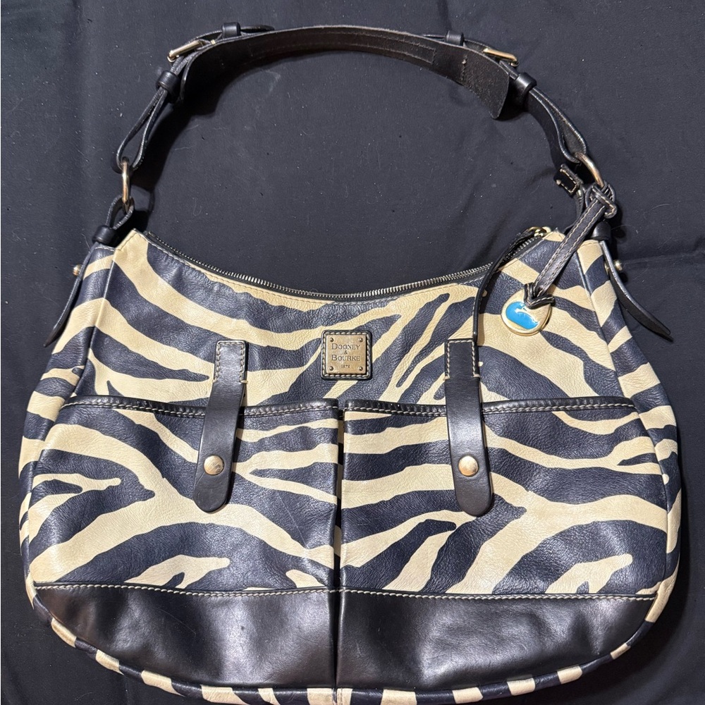 Vintage Dooney & Bourke Black and Cream Zebra Shoulder Bag
